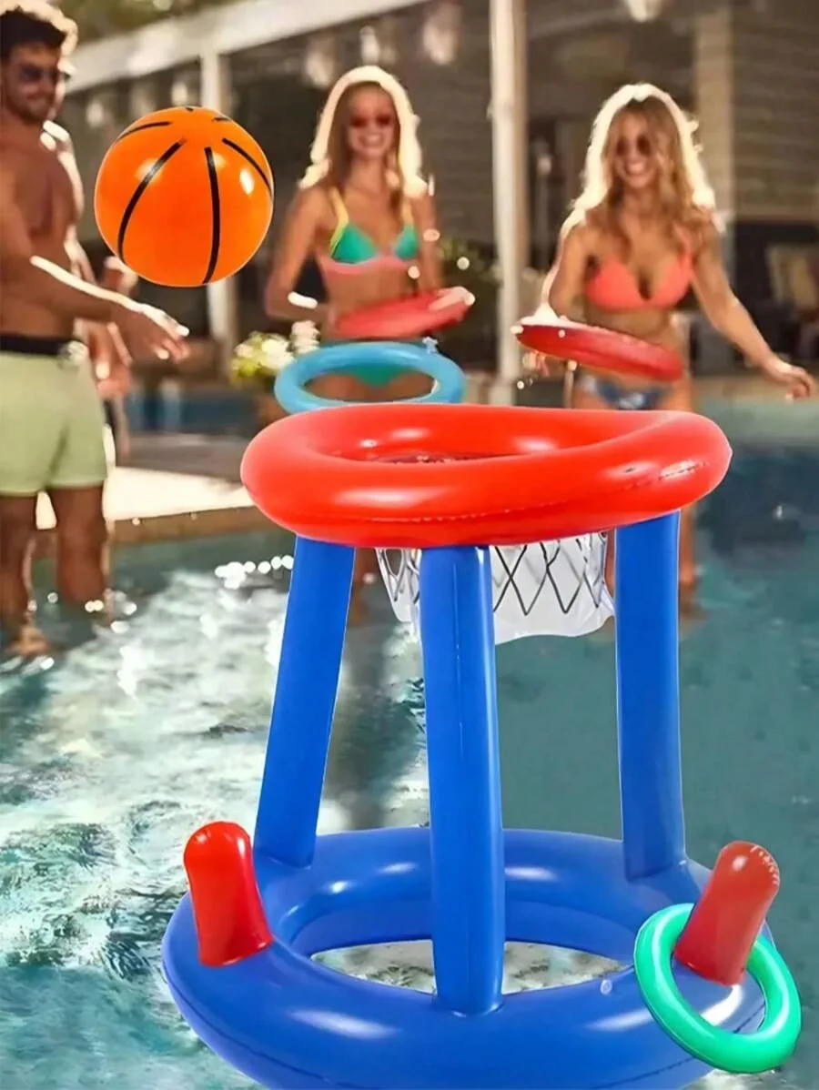 1 ensemble de basket-ball de piscine gonflable, jeux de piscine, ensemble de cerceaux de basket-ball gonflables pour fête d'été, basket-ball aquatique interactif