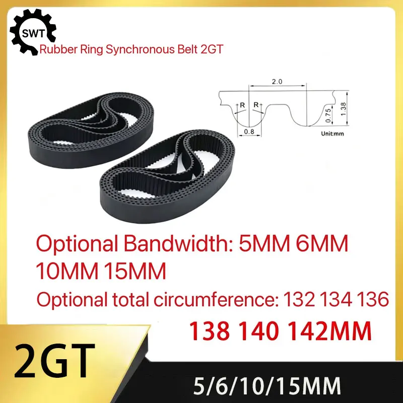 2GT Timing Belt 132-142mm Closed Loop Rubber GT2 Belt for 3D Printer Parts CNC Engraving Machine Accessories