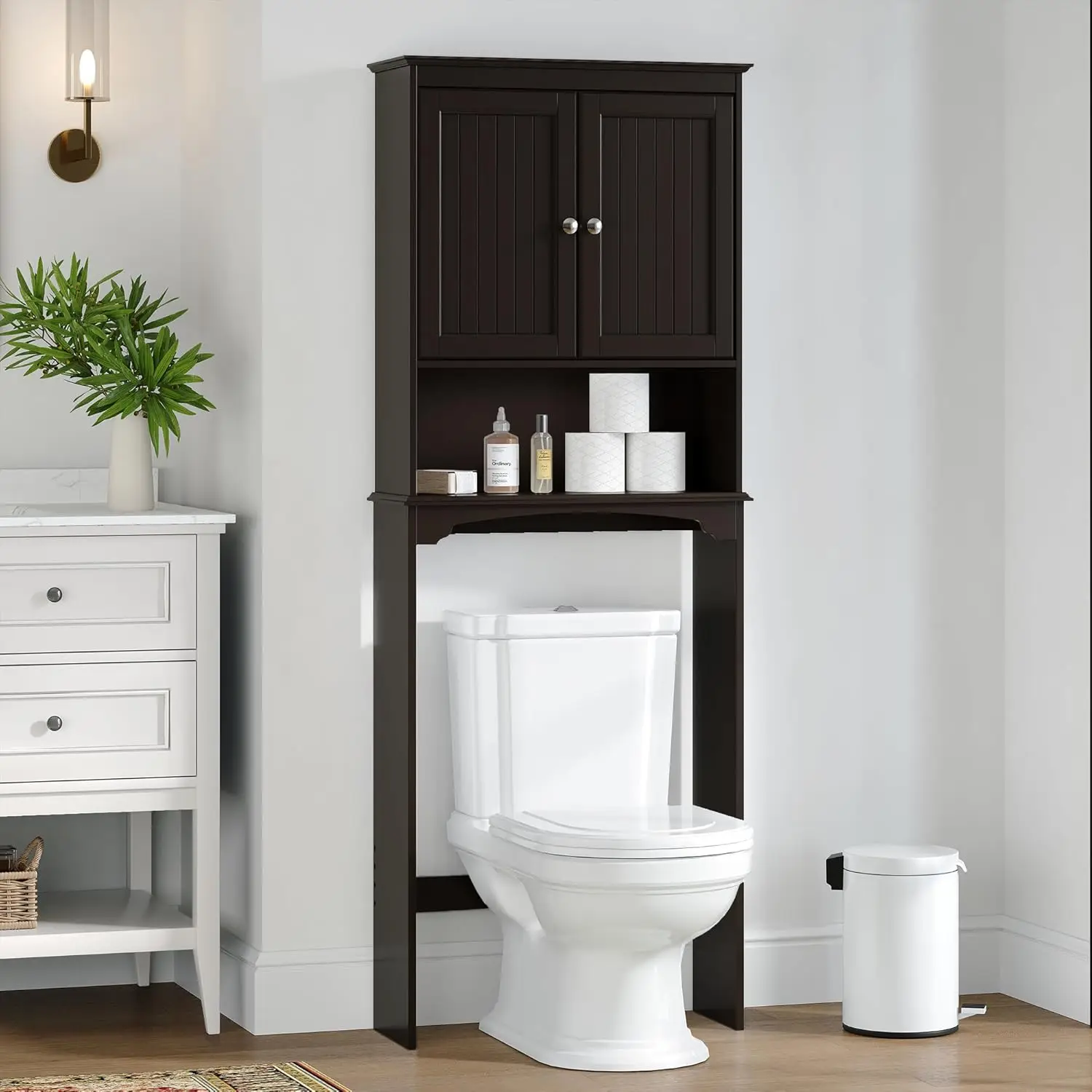 

Over The Toilet Cabinet for Bathroom Storage, Above Toilet Storage Cabinet with Doors and Adjustable Shelves, Espresso