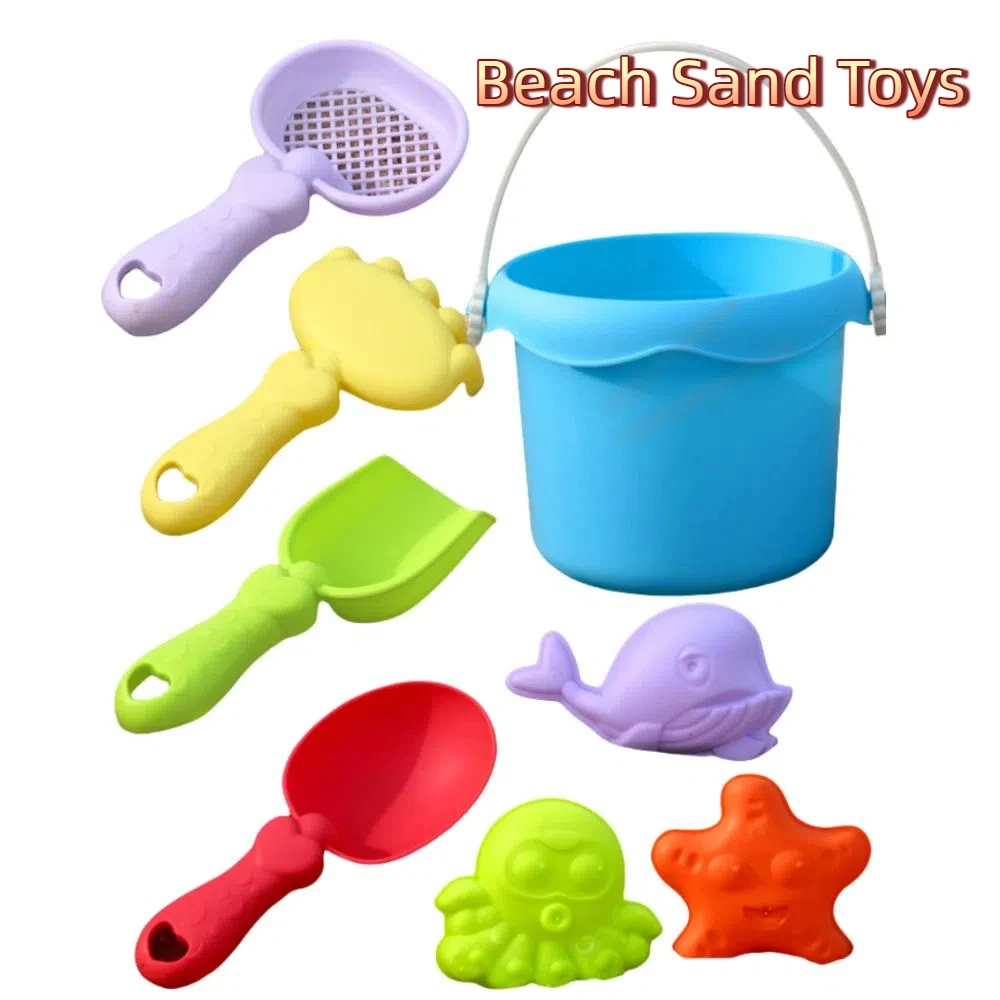 8 pièces ensemble de jouets de sable de plage en plastique moule de baleine d'étoile de mer avec seau Kit de château de sable 3-10 ans gamme moules de sable de poulpe enfants récréation