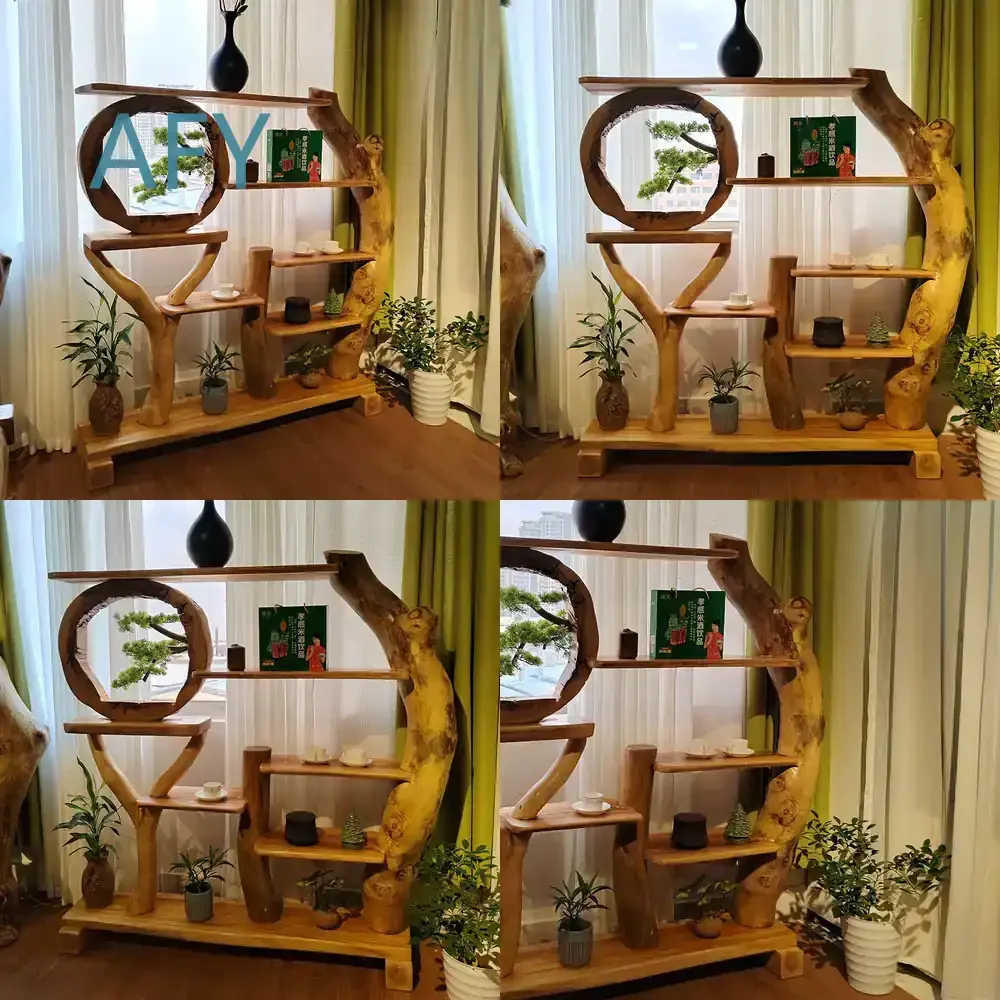 Artistic Creativity Partition Cabinet for Foyer Entrance Storage Shelf for Living Room Dining Room Bogu Style Flower Rack for