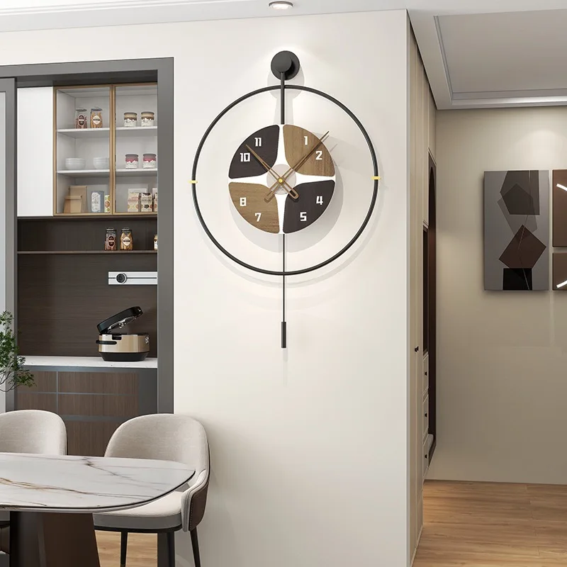 

Creative Wood Grain Simple Clock Living Room Dining Room High-end Home Decoration Clock no Punching Silent Wall Mounted Clock