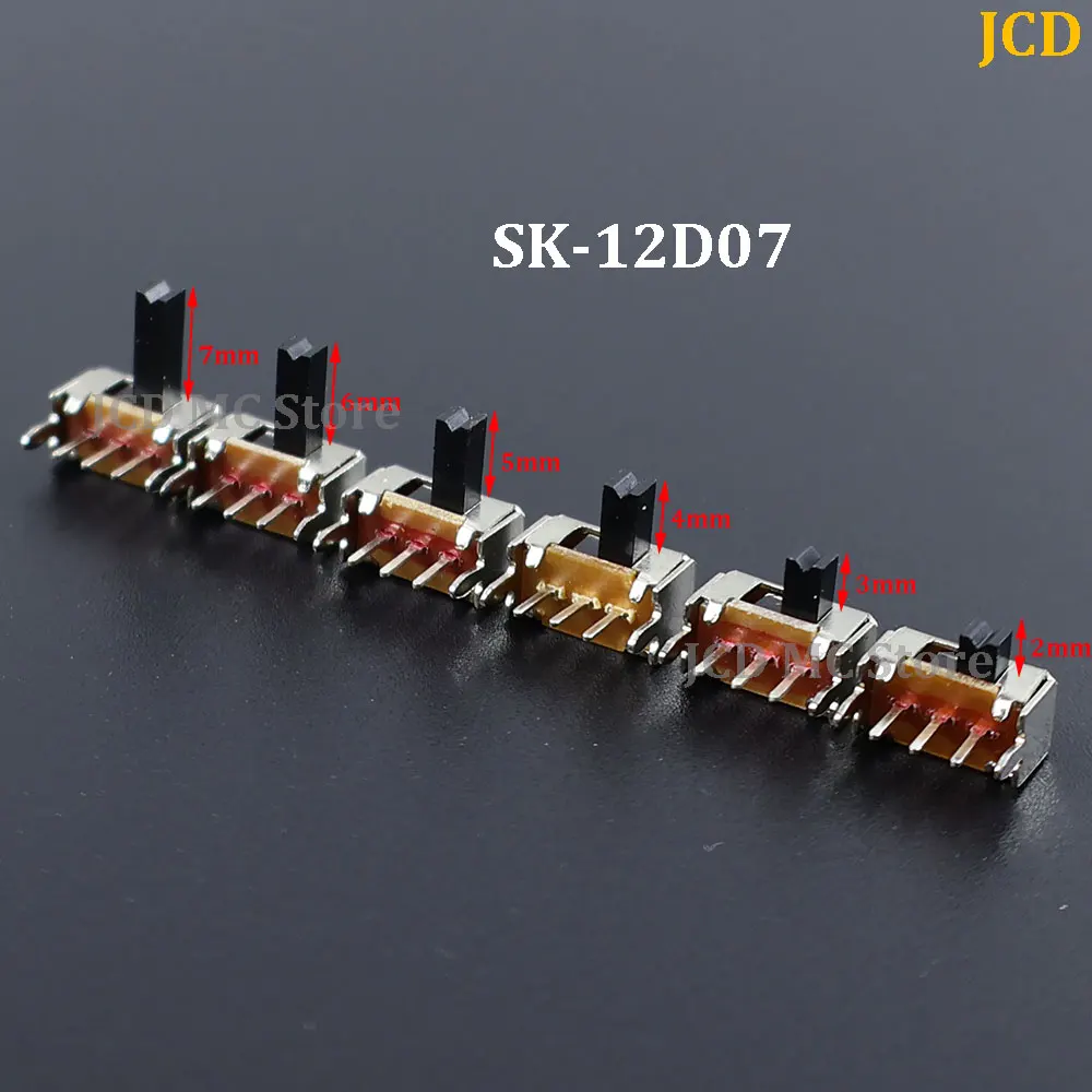 10-100Pcs/lot Toggle Switch SK12D07 3Pin PCB 1P2T SPDT Miniature Slide Switch SK12D07VG Side Knob Handle Length 2/3/4/5/6/7mm