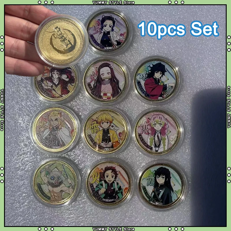 Productos Demon Slayer, monedas coleccionables de personajes, insignia conmemorativa de Kimetsu No Yaiba, artesanías de Metal, monedas de mano de Anime