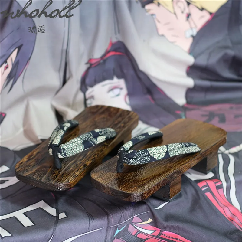 WHOHOLL Clogs samurai Cosplay shoes Japanese slippers wood geta for man women sandals slippers couples Plus size 47 48