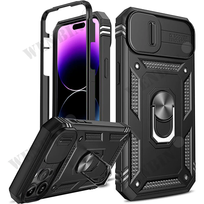 Case For iPhone 15 14 13 12 11 Pro Max Plus Mini XS Max XR X 7 8 Plus 7 8 SE  Heavy Duty with Camera 360 Degree Kickstand Cover