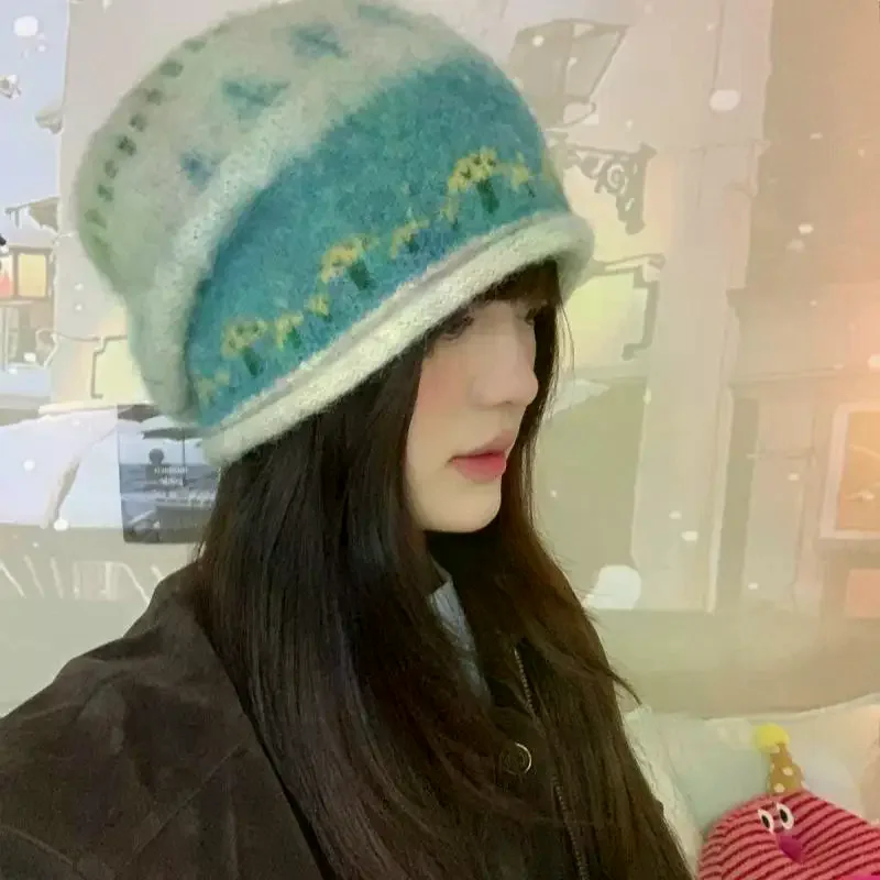 Вязаная шапка в стиле ретро для женщин, зимняя шапка с защитой от холода, чтобы сохранить тепло, защита ушей, свободная шапка-бини