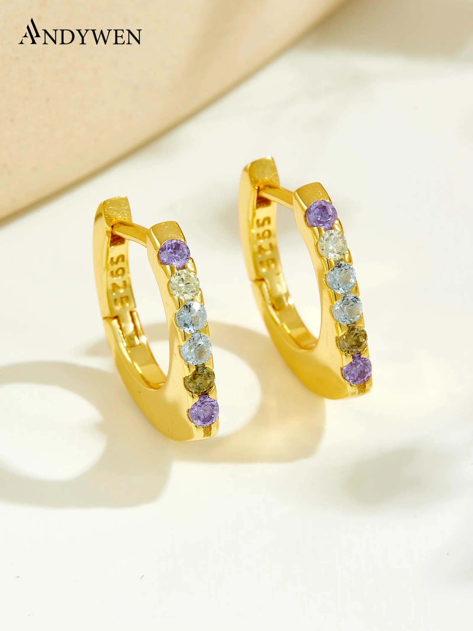 

ANDYWEN 925 Silver Gold Plated Oval Ear Cuff, CZ Single Row Design, Minimalist Jewelry Gift Box for Women, Daily Wear