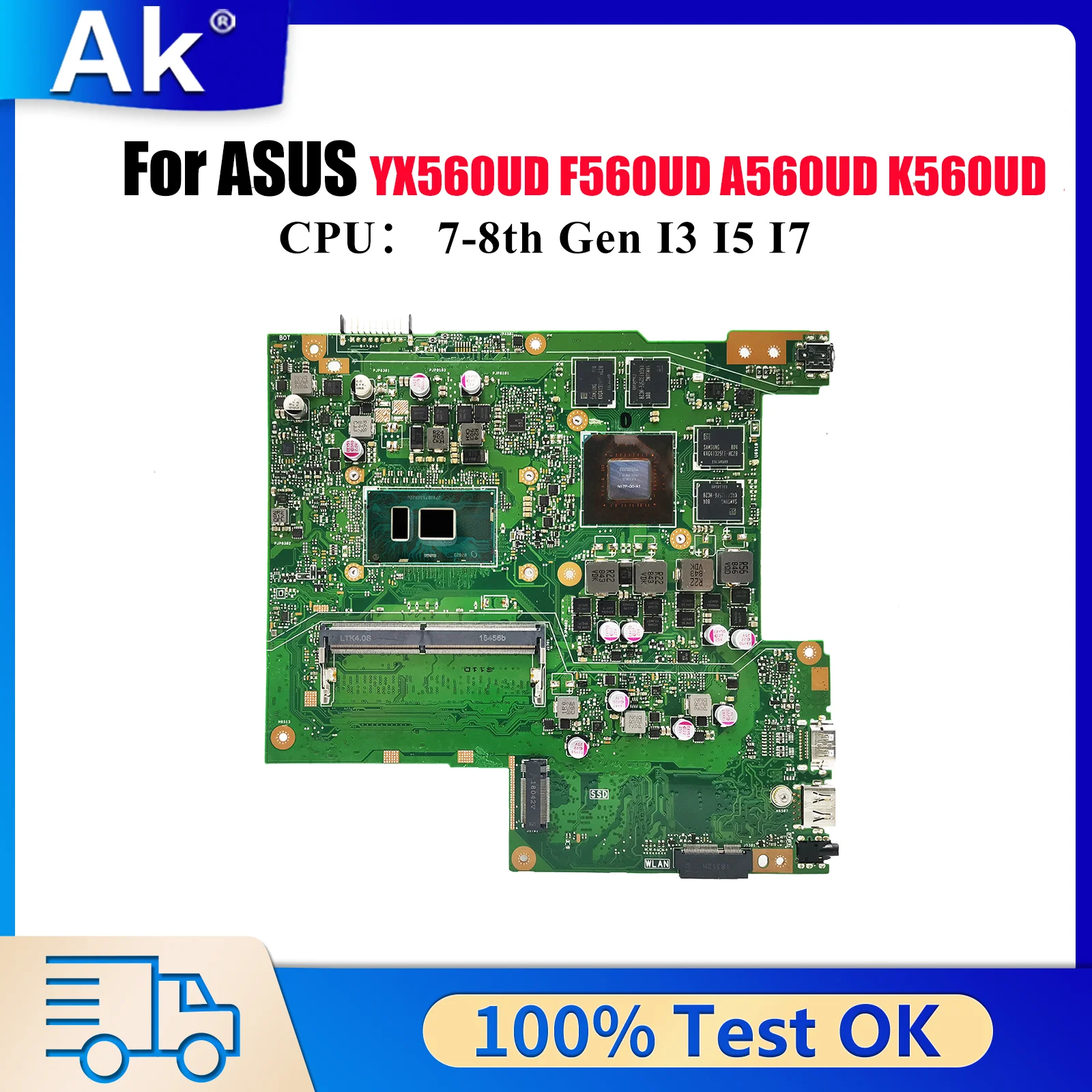 

Материнская плата для ноутбука X560UD для ASUS VivoBook A560UD X560UD X560U K560UD YX560UD F560UD с процессором I3 I5 I7 100% тестирование ОК