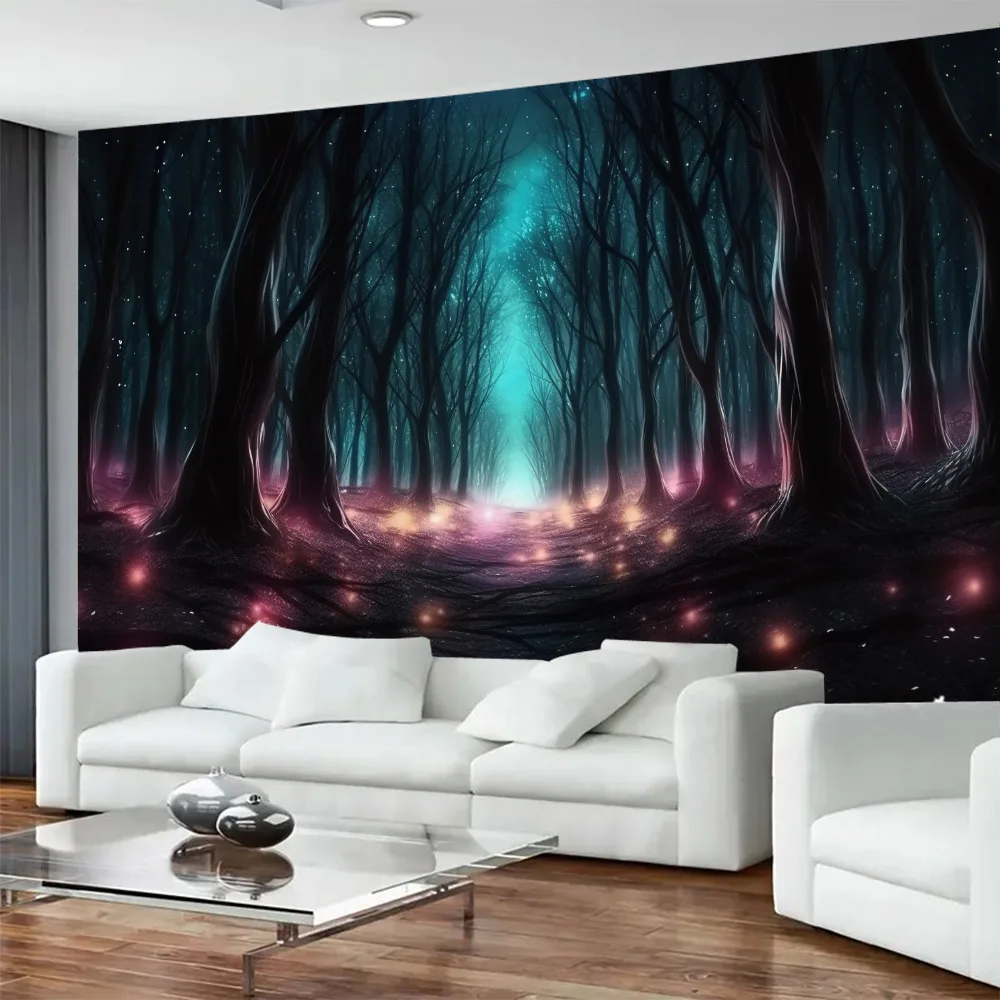 

Magic Forest Tapestry, Fireflies, Mysterious Night Scene Aesthetics Home Decoration Wall Hanging Cloth, Background Poster