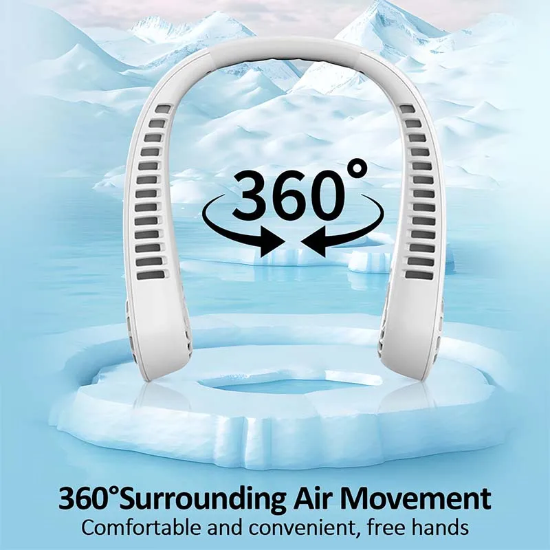 Hot Sale Portable Rechargeable Hanging Neck Fan Silent Leafless Design for Outdoor Sports for Car RV Electric & Battery Operated