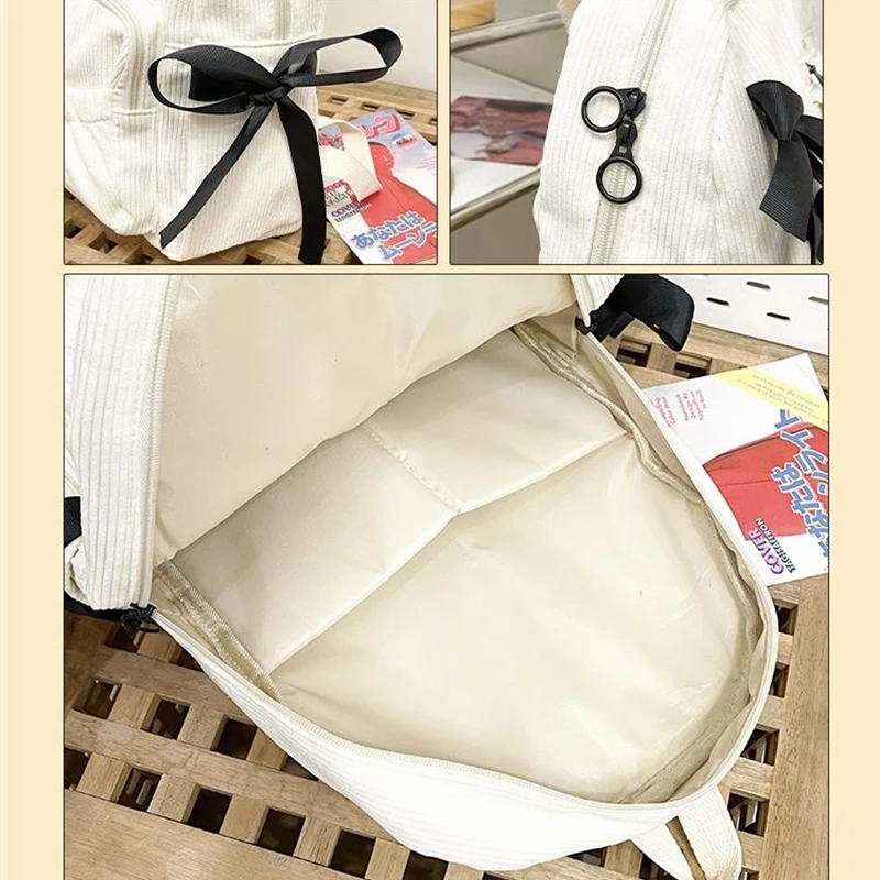 Richme Zaini vintage da donna in velluto a coste con fiocco in nastro JK Borsa uniforme Designer femminile Studenti autunnali Pendolari Mochilas Para Mujer