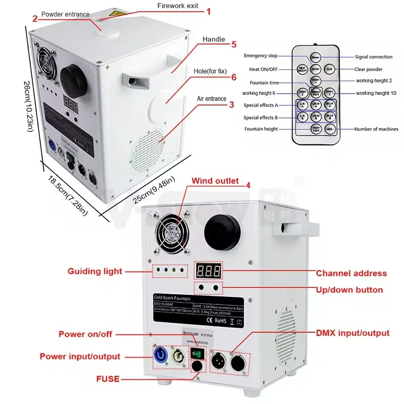 DMX Remote 650w Mini DMX Cold Spark Machine Wedding Cold Pyrotechnics Fountain Sparkler Machine