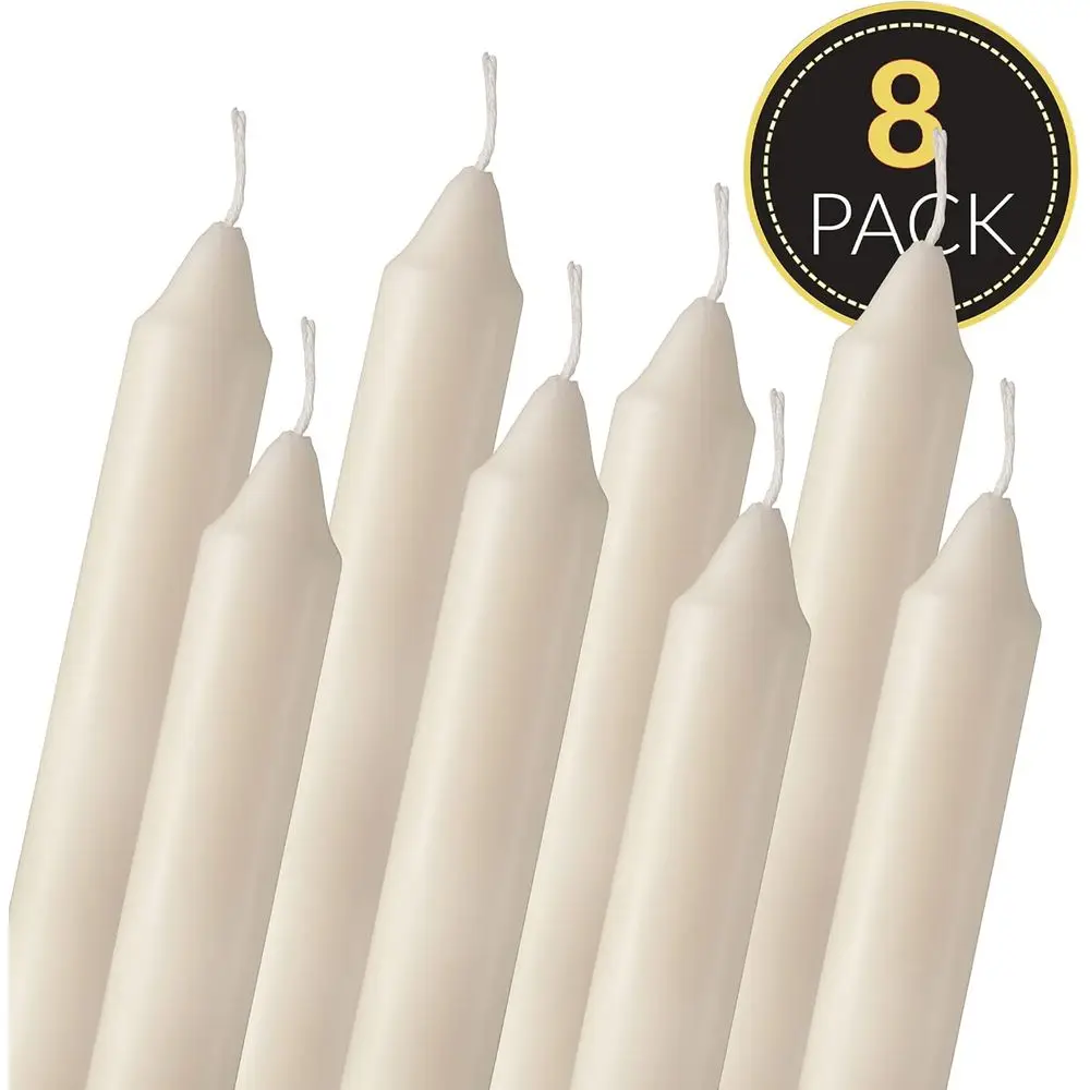 Set of 8 Ivory Short Taper Candles - 5-Hour Burn Time - Ideal for Christmas, Events, and Home Decor