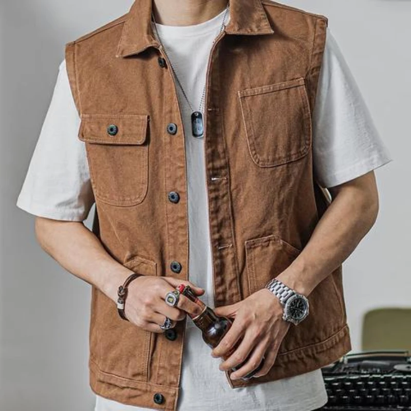 

Мужская джинсовая жилетка в стиле ретро, модная универсальная свободная куртка без рукавов с длинными рукавами