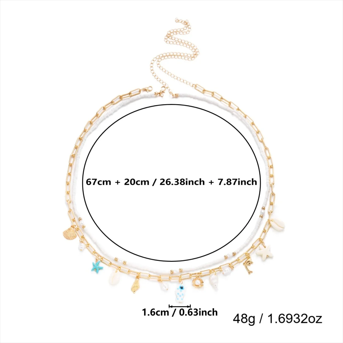 Acryl-Seestern-Muschel-Keramik-Fisch-Reisperlen-Taillenkette für Damen und Herren, doppellagige Delfin-Körperkette, böhmischer Körperschmuck – Detail 20