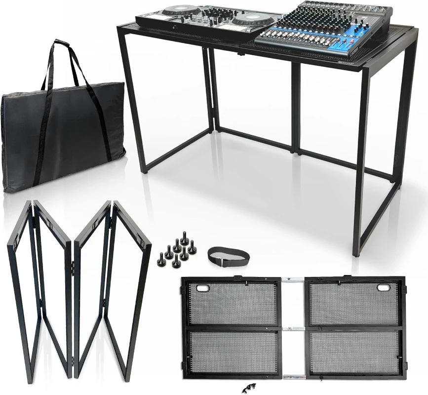 

Portable DJ Table – 54” x 27” Oversized Workstation | 37” Standing Height, 400lb Capacity | Sturdy Aluminum & Steel
