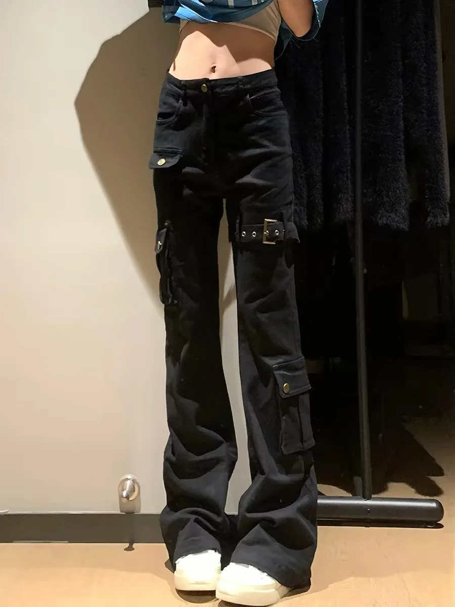 

Bla Zipper Slim Fit American High Street Vibe Jeans Women's Design Sensation Small Size Knife Flared Long Pants