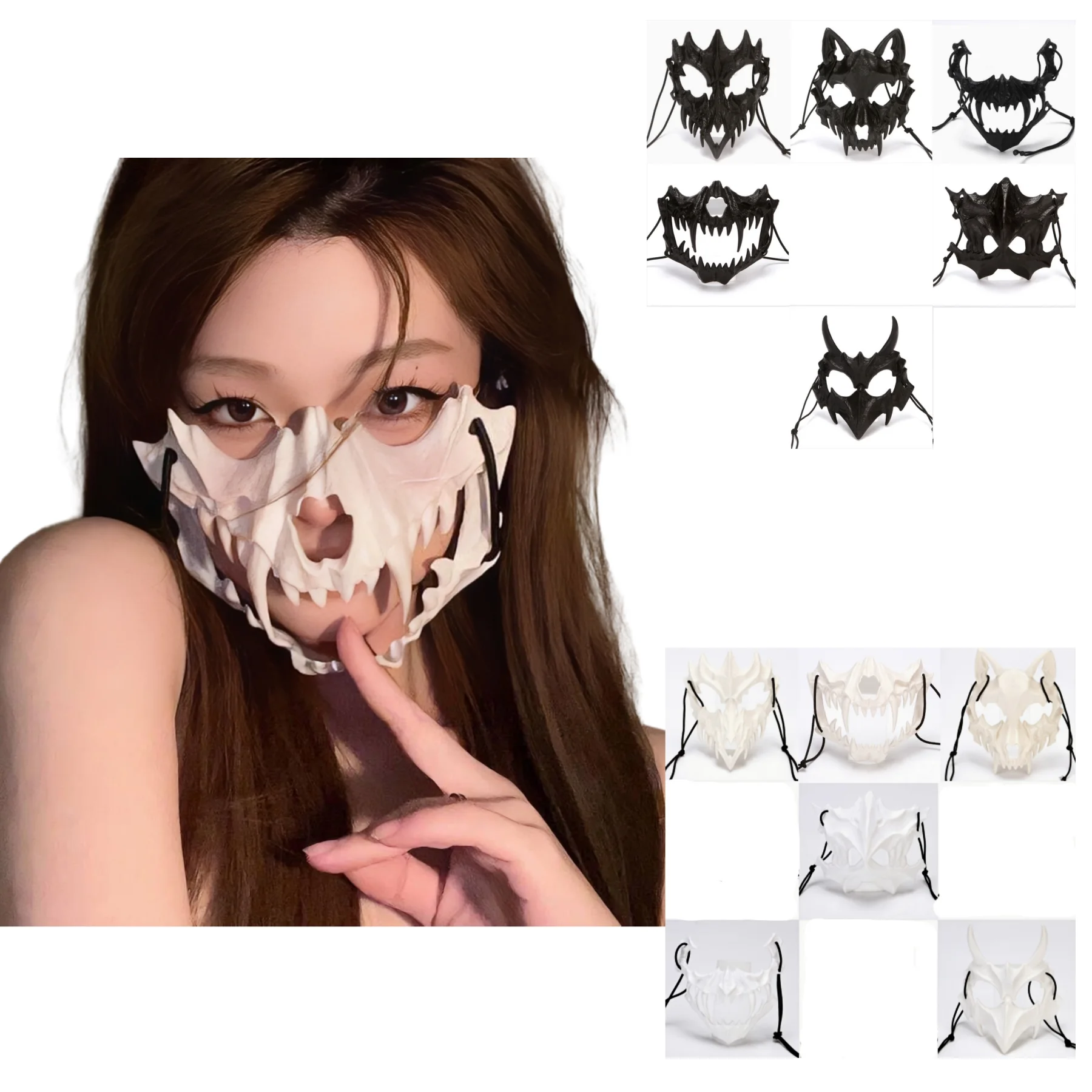 Skeleton Mask Halloween Cosplay Anime Dressed Half Face Mask Gothic Dressing Accessories Yaksha Werewolf Mask Performance Props