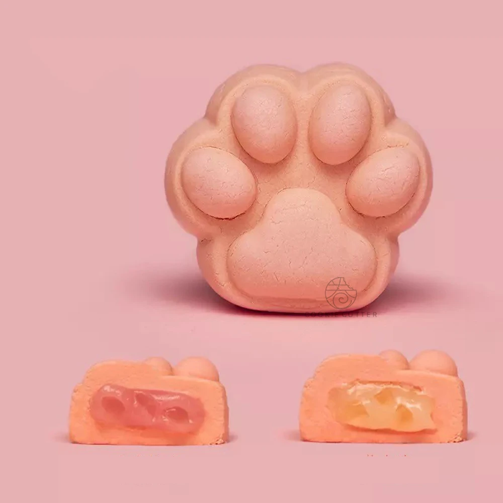 Cat Paw Shape Pastry Mold Mooncake Mold Hand Press Plungers Cookie Embosser Reusable Baking Mold 50-55g Dessert Making Tools