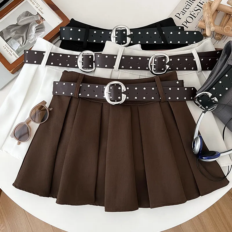 

Женская коричневая мини-юбка в корейском стиле, плиссированная, с высокой талией, в стиле преппи, А-силуэт, с поясом, для женщин, лето 2026
