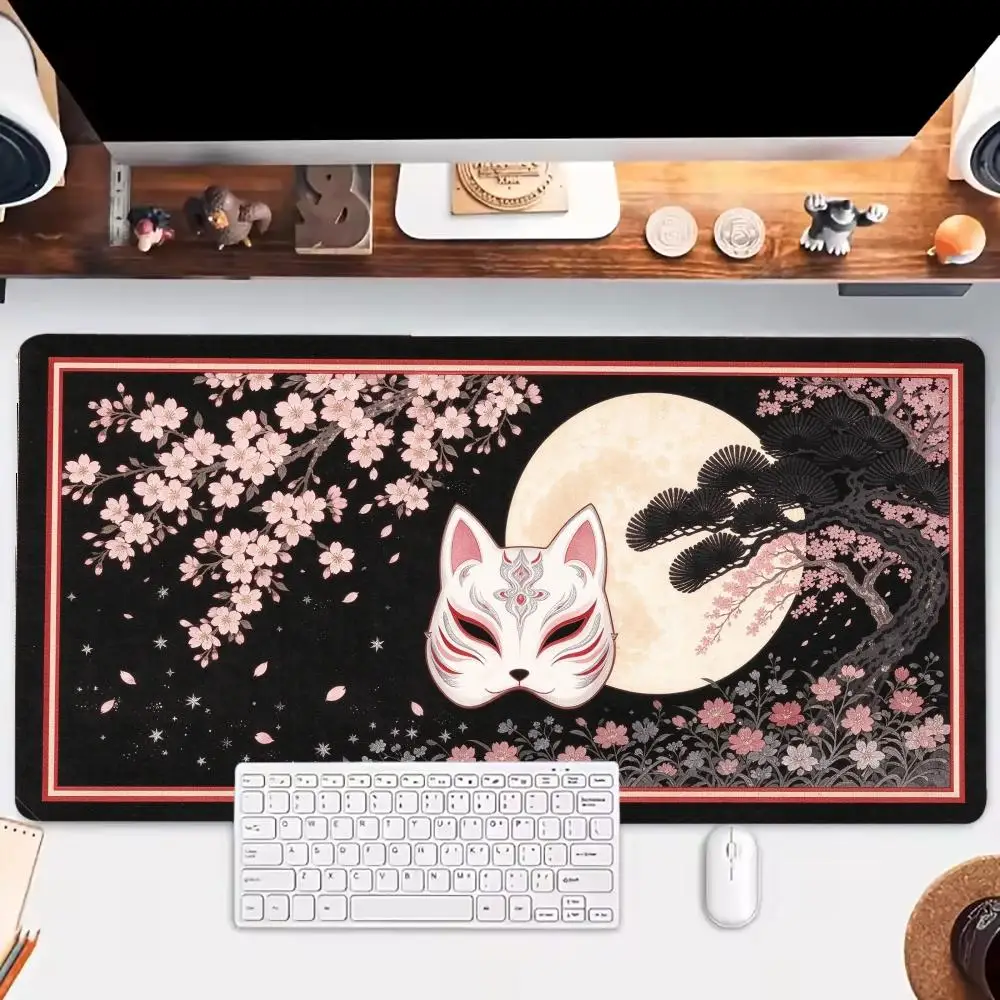 Zen Style Office Bamboo Moon Japanese Mask Table Mat Smooth Glide Large Size Non Slip Base Mouse Pad