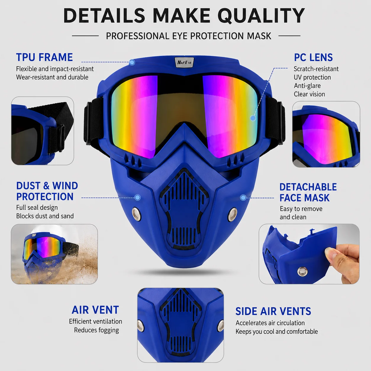 Protective Motorcycle Face Mask Removable Full Face Tactical Motorcycle Helmet Goggles Riding Motocross Glasses Moto Accessorie