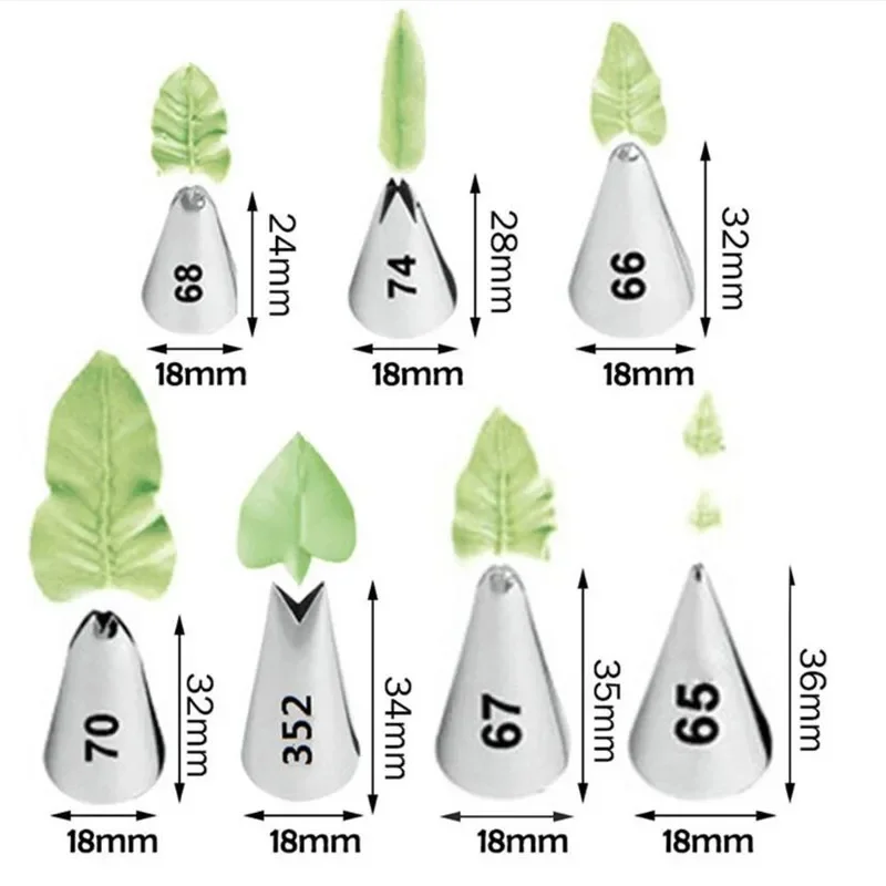 

7 Different Styles Leaves Cream Stainless Steel Icing Piping Nozzles Tips Cake Cream Decorating Cupcake Pastry Cake Tools Bakery