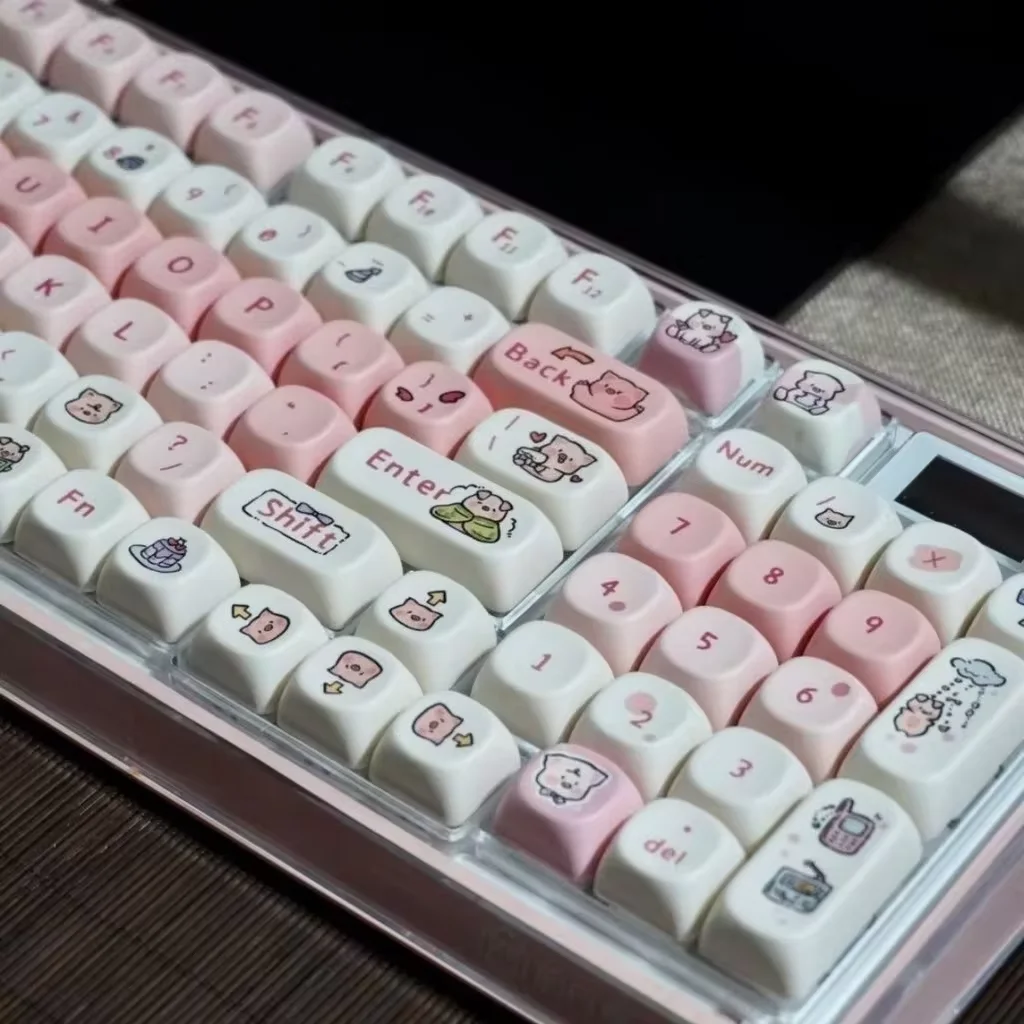 

131 Keys Pink Piggy Keycaps MOA Height PBT Heat Sublimation Process Girls DIY Keyboard Keycaps