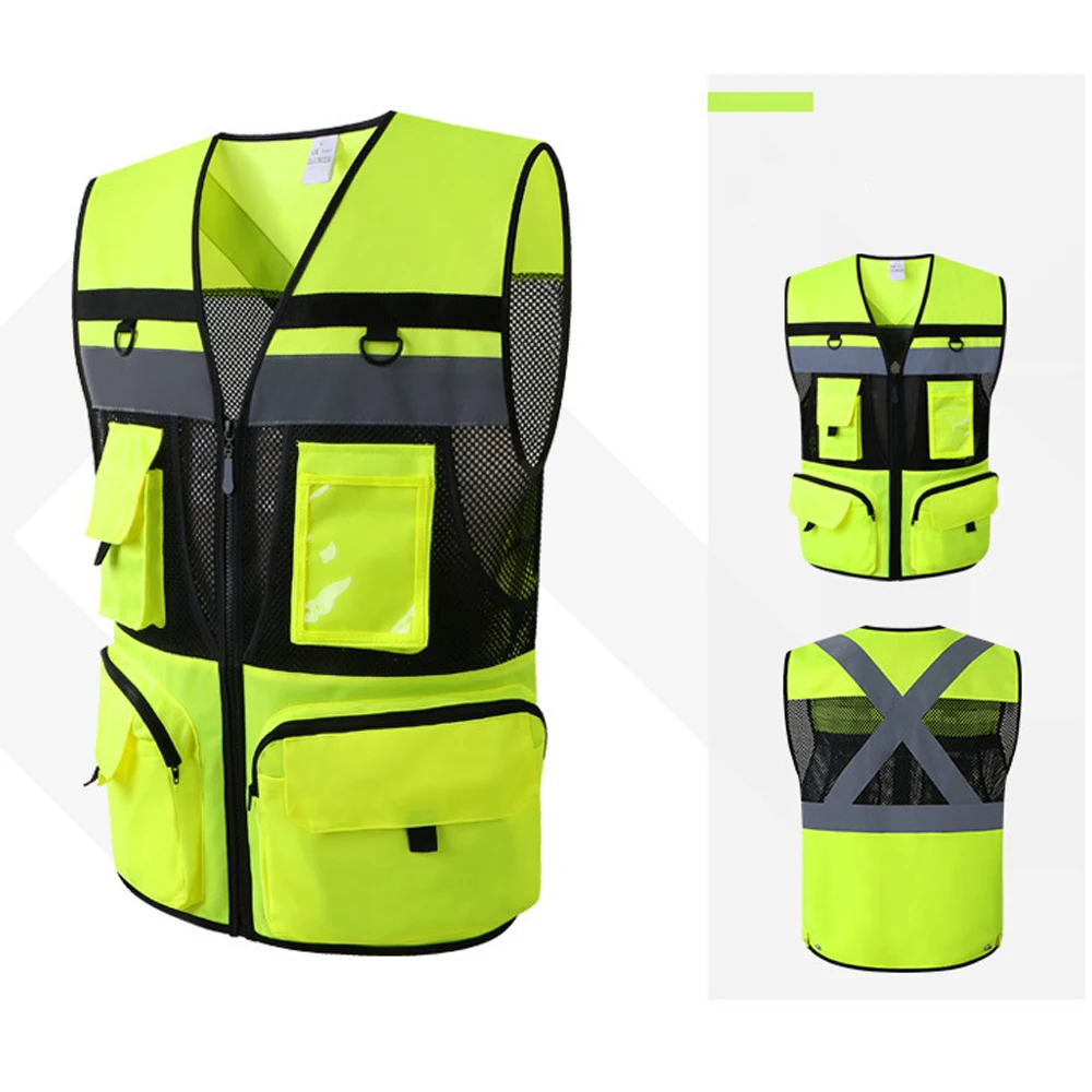 Multi Pockets Safety Working Clothes Hi Vis Security Vest Mesh Workwear Uniform Construction Safety Vest