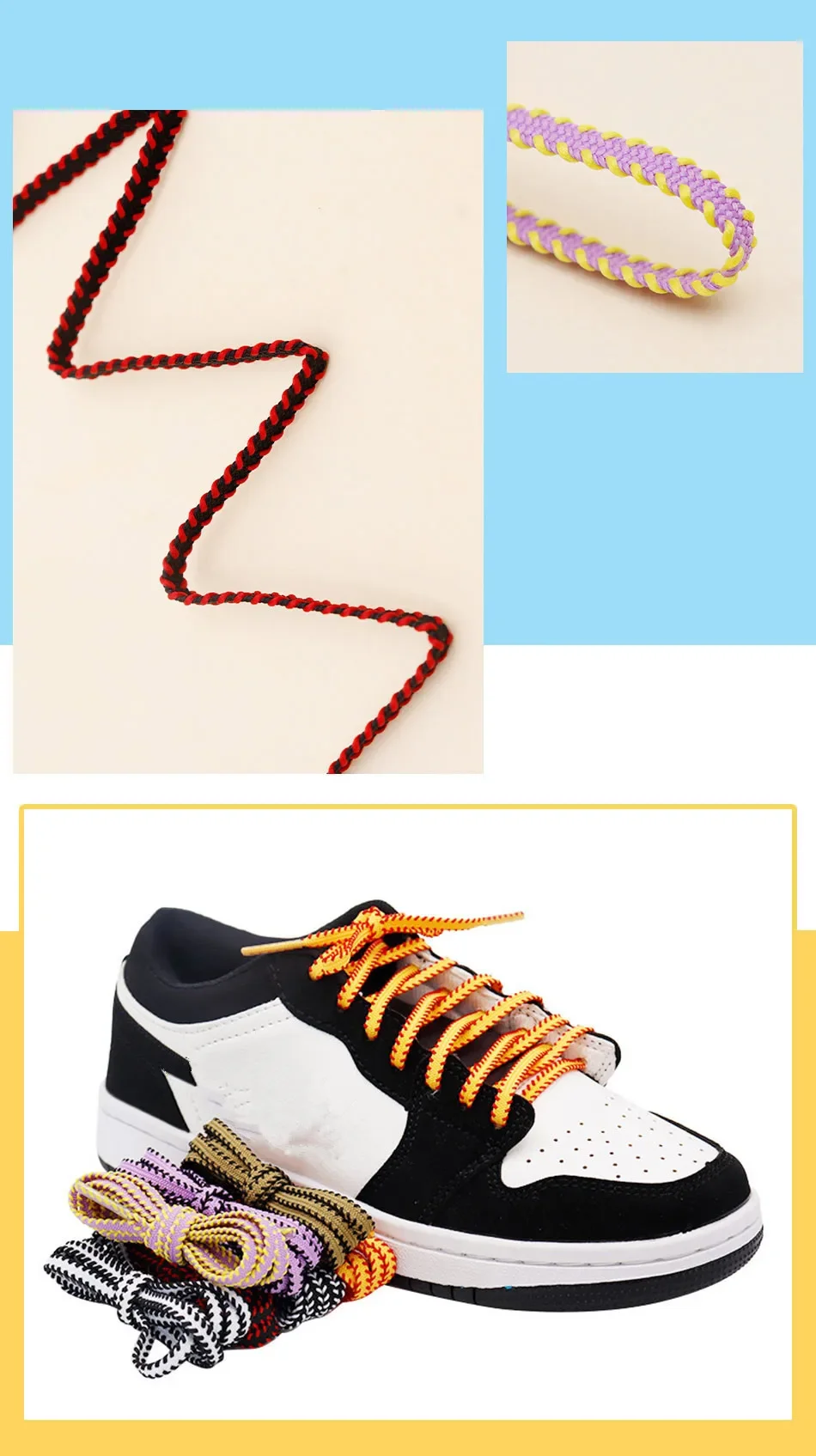 1 Paar zweifarbige modische Schnürsenkel, 6 mm breit, Sneaker, Freizeitschnürsenkel, Tennisseil, Schnürsenkel, Schuhzubehör, 100/120/140/160 cm – Detail 9