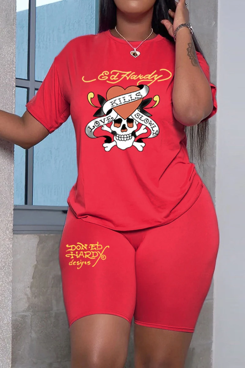

Cross Border Women's Clothing Summer And Autumn New Fashion Casual Short Sleeved+Shorts Slim Fit Set In StockME3+WS4