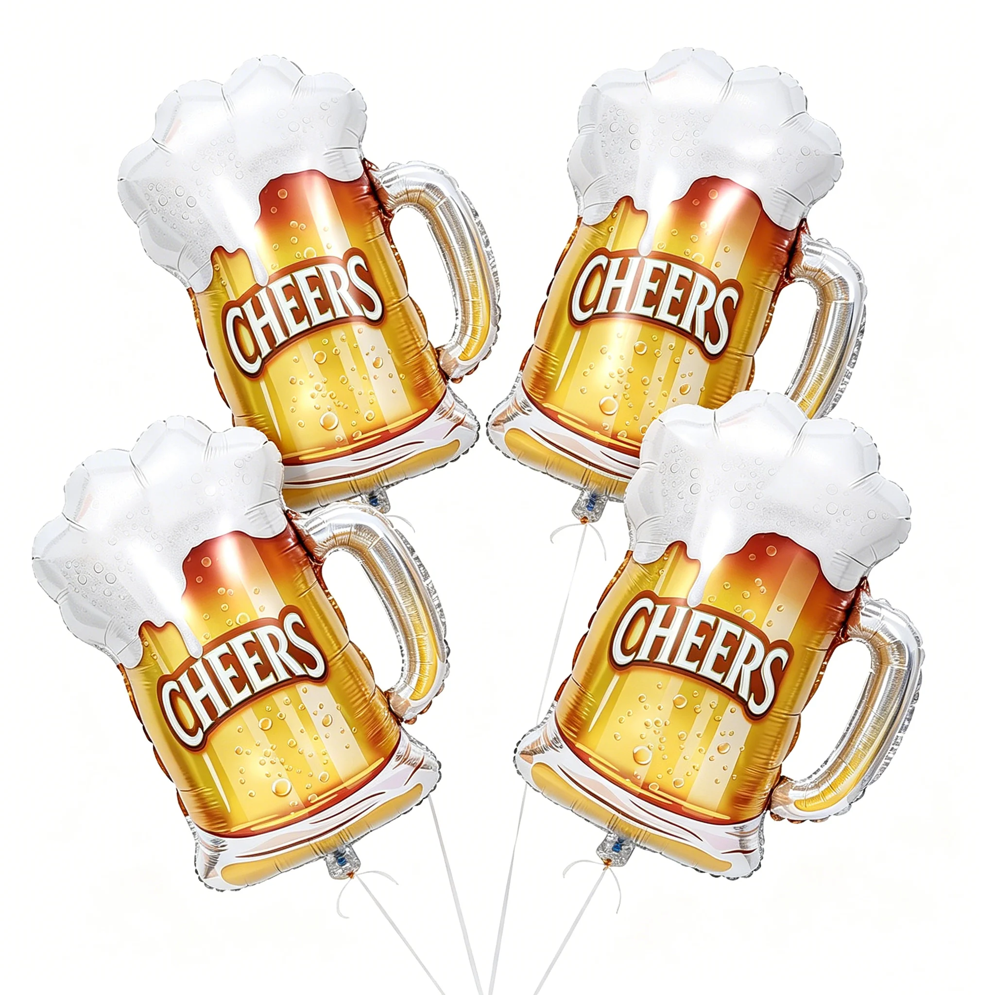 Cheers Beer Mug Foil Balloons, 28x18.9 Inch, Golden Beer Stein Shape, Party Decor for Oktoberfest, Bachelor, 4 Pack