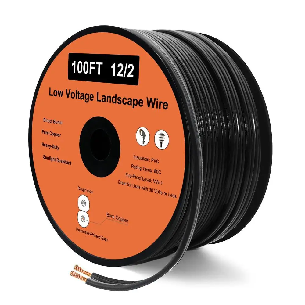 100FT 12 Gauge 2 Conductor Low Voltage Direct Burial Wire Copper Cable Landscape Lighting Outdoor Applications