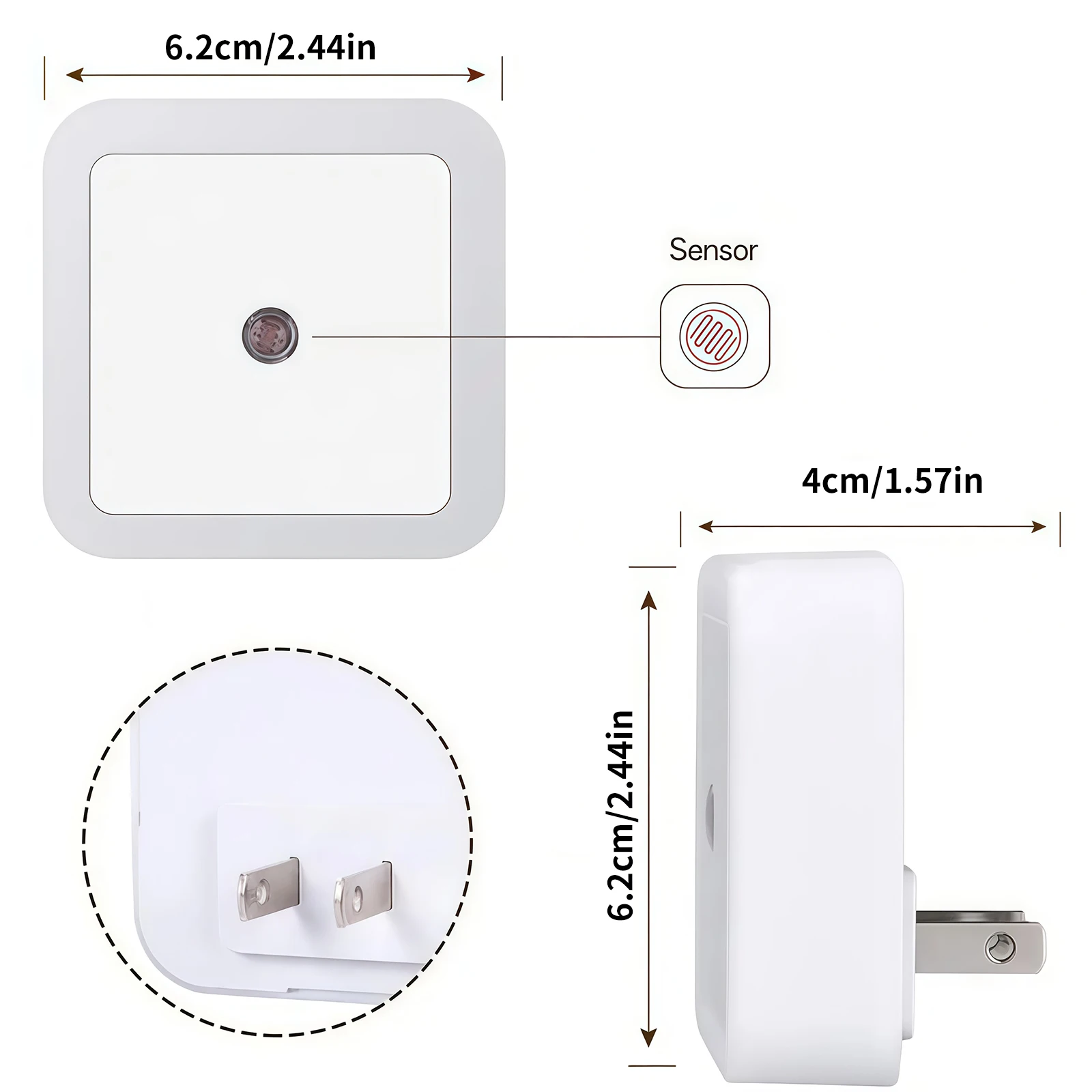 Luz nocturna LED inteligente con detector de movimiento, compatible con enchufes UE, Reino Unido y EE. UU., mini montado en la pared para dormitorio, pasillo