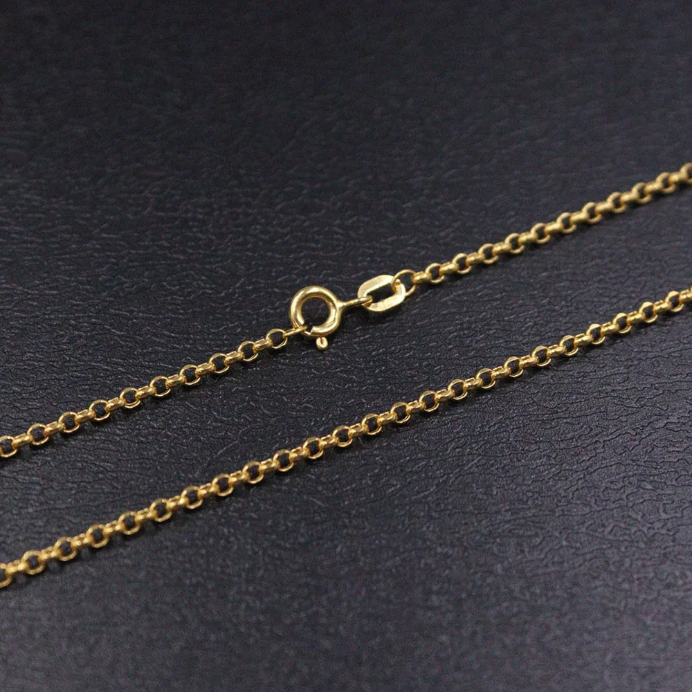 Real Pure 18K Yellow Gold Necklace For Women 2mmW Rolo Cable Chain 45cm 2.1-2.3g Au750