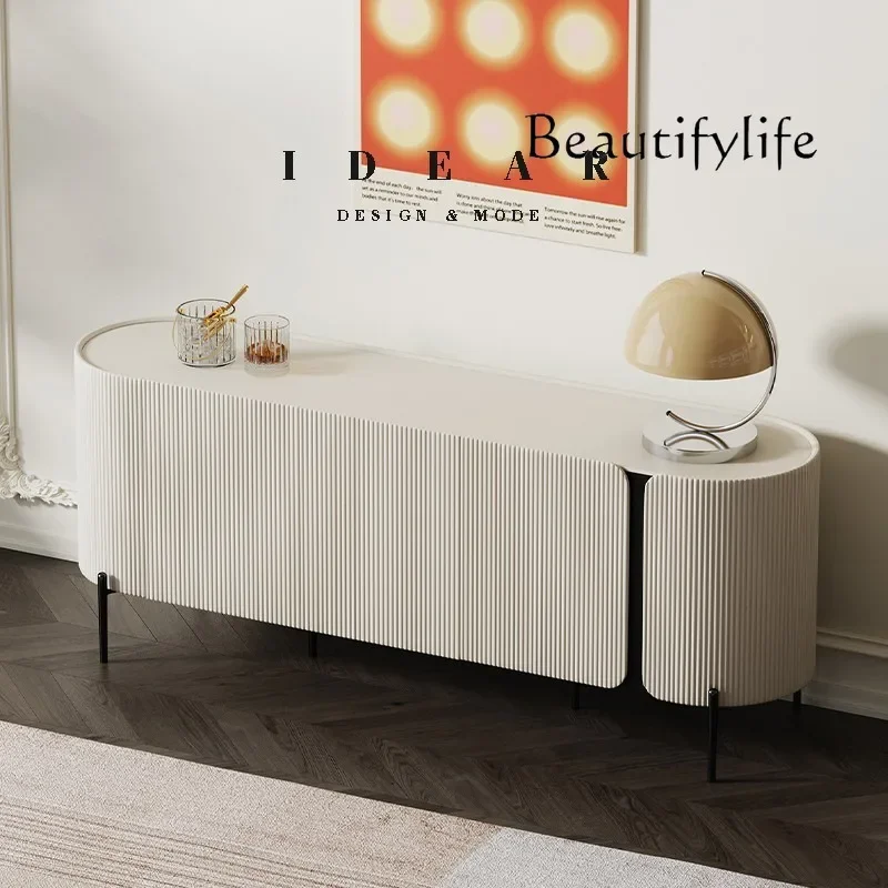 L Minimalist solid wood dining side cabinet gray and white paint   storage cabinet against the wall light luxury door cabinet