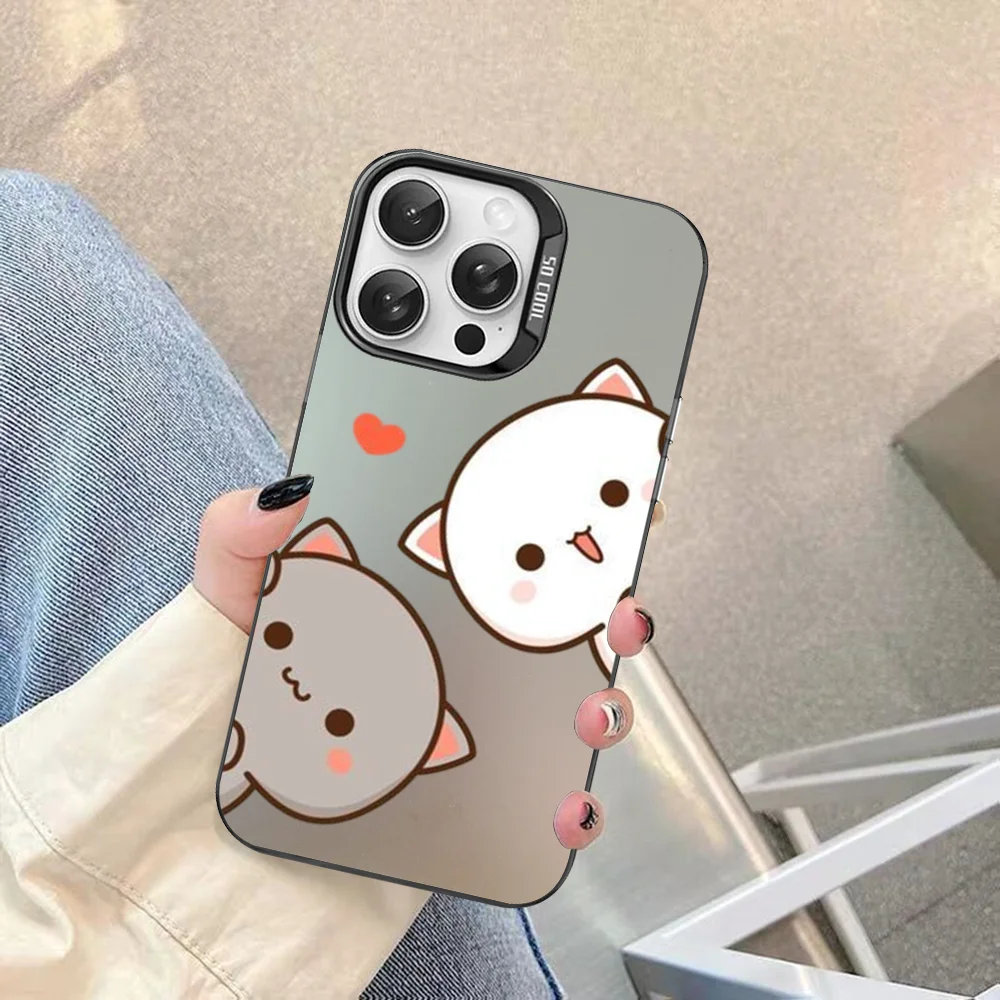 Peach Mochi Cat Cartoon Phone Case For IPhone 16 15 14 13 12 11 Pro Max X XR XSMAX 8 7 Plus Matte Shockproof Back Cover