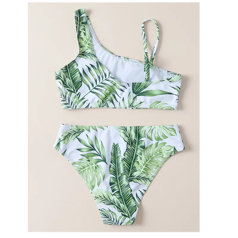 Girls Bikini Two Pieces Swimsuit Kids Green Print Children's Swimwear 8-12 Years Teenager Bathing Suit Girl Cute Beachwear 2024