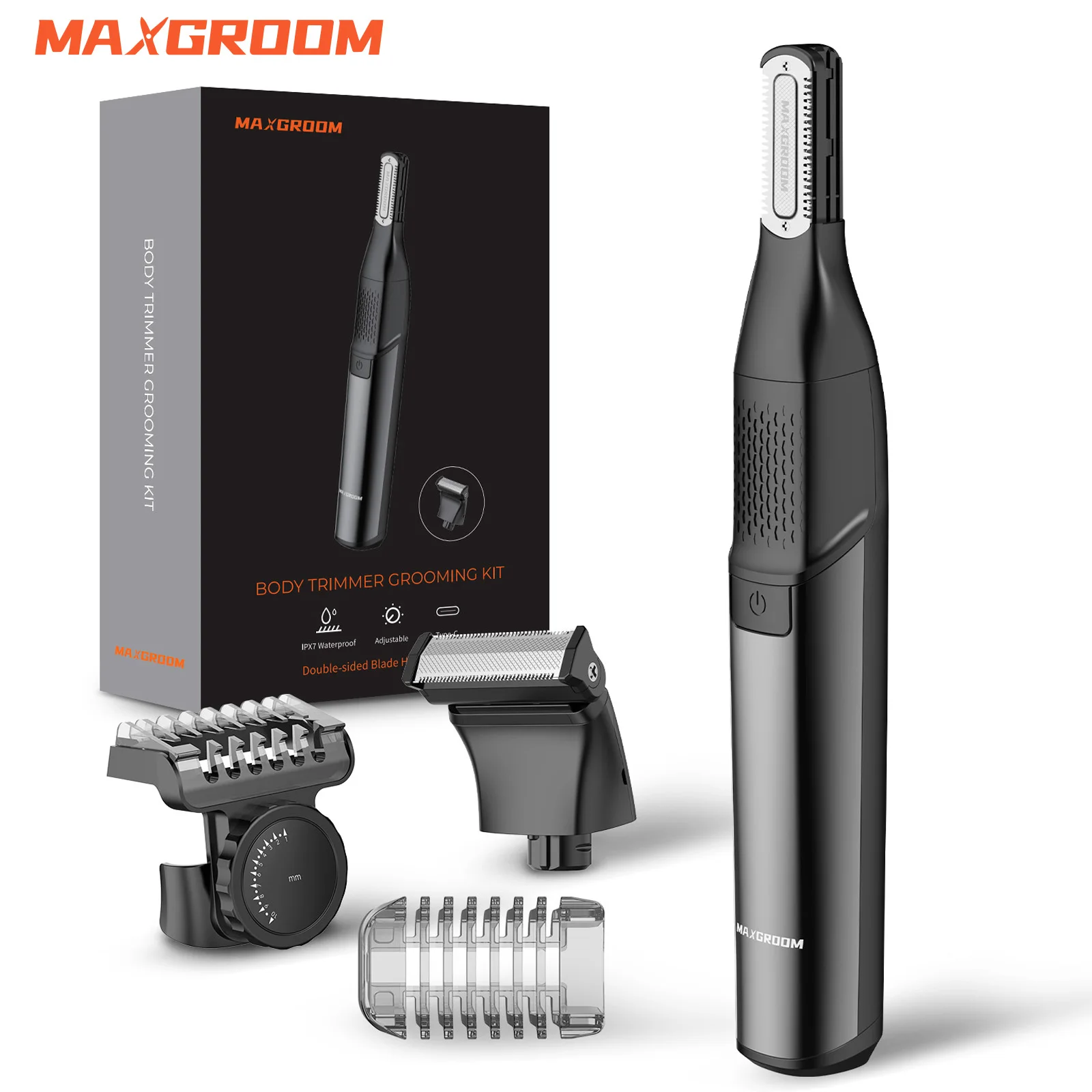 MAXGROOM Elektrische Body Hair Trimmer Bidirectioneel Scheren Waterdicht tweesnijdend Scheermesje Lies Schaambal Trimmer voor Mannen