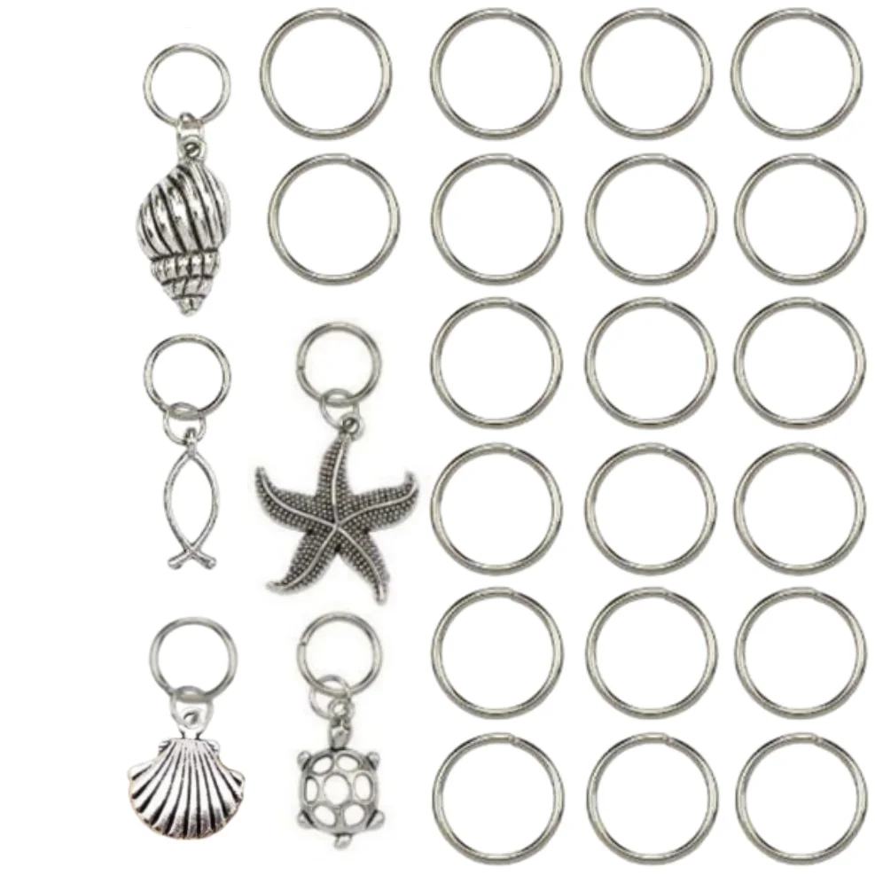 25Pcs Alloy Hair Loops Ring Shells Rozgwiazda DIY Wisiorki do spinki do włosów Opaska na głowę Akcesoria do włosów Loc Biżuteria do włosów do warkoczy — zdjęcie 3