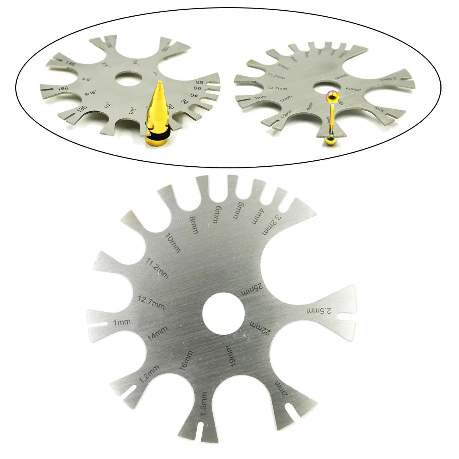 Medidor de piercings de joias corporais, medidor de ferramenta de medida profissional de aço inoxidável