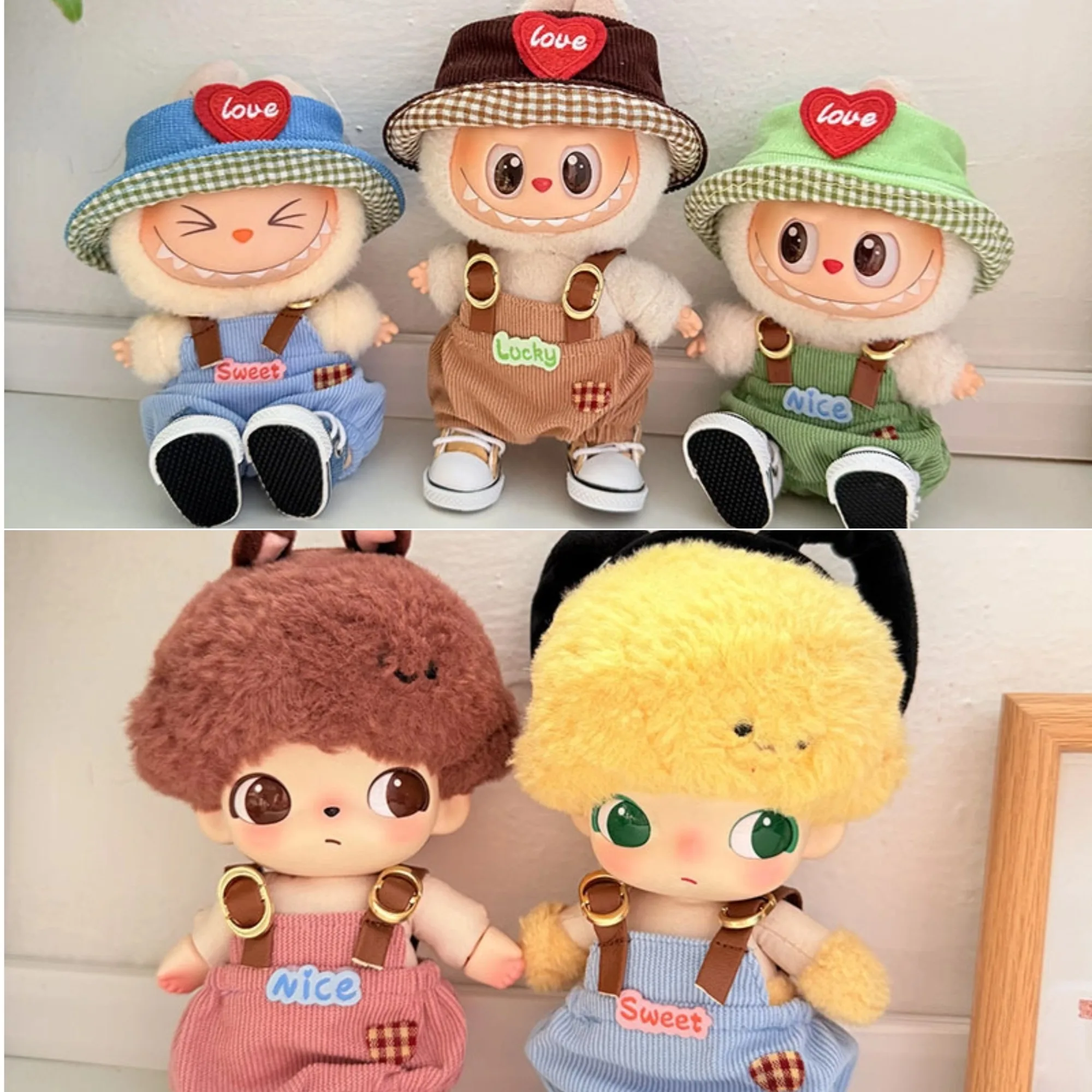 

Clothing For DIMOO And 1st 2nd 3rd Generation 15cm 17cm Labubu Cute Dolls Plaid Leather Overalls Set With Multiple Colors