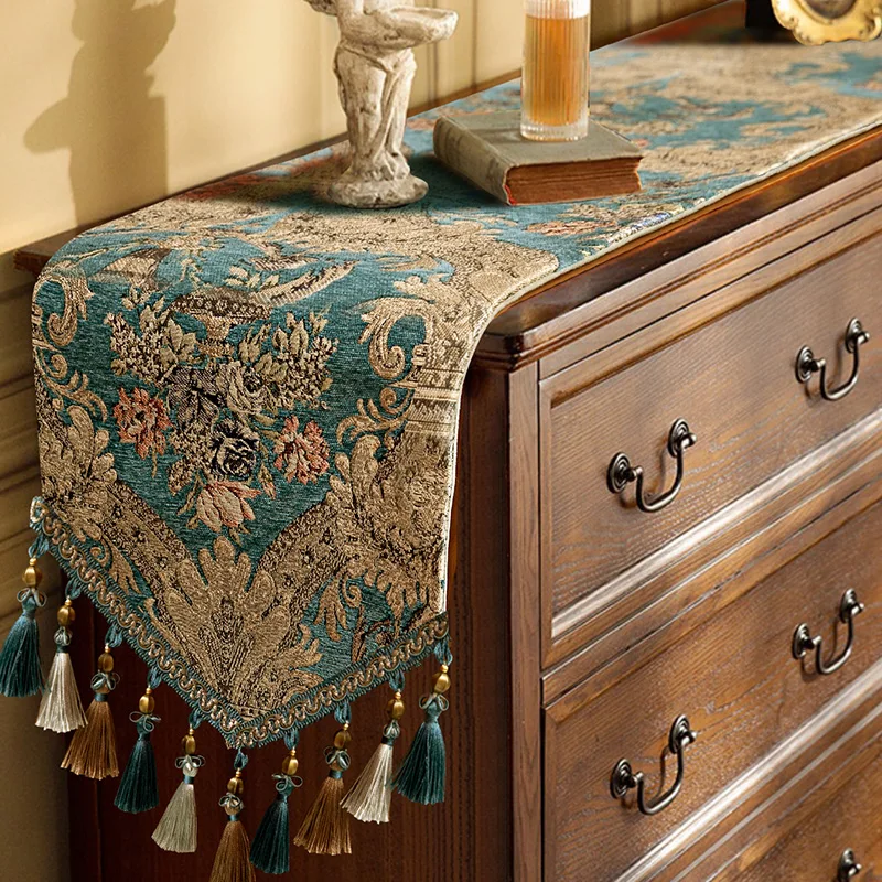 Jacquard Table Runner Retro Luxury Chenille Dining Table Runner Home Table Shoe Cabinet Decoration Party Coffee Table Runner