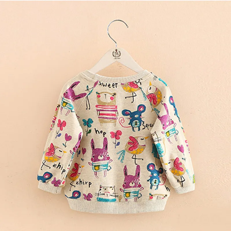 2024 Autumn Spring 2 3 4 5 6 7 8 9 10 Years Casual Long Sleeve Cartoon Animal Print Cotton Loose Sweatshirt For Kids Baby Girls