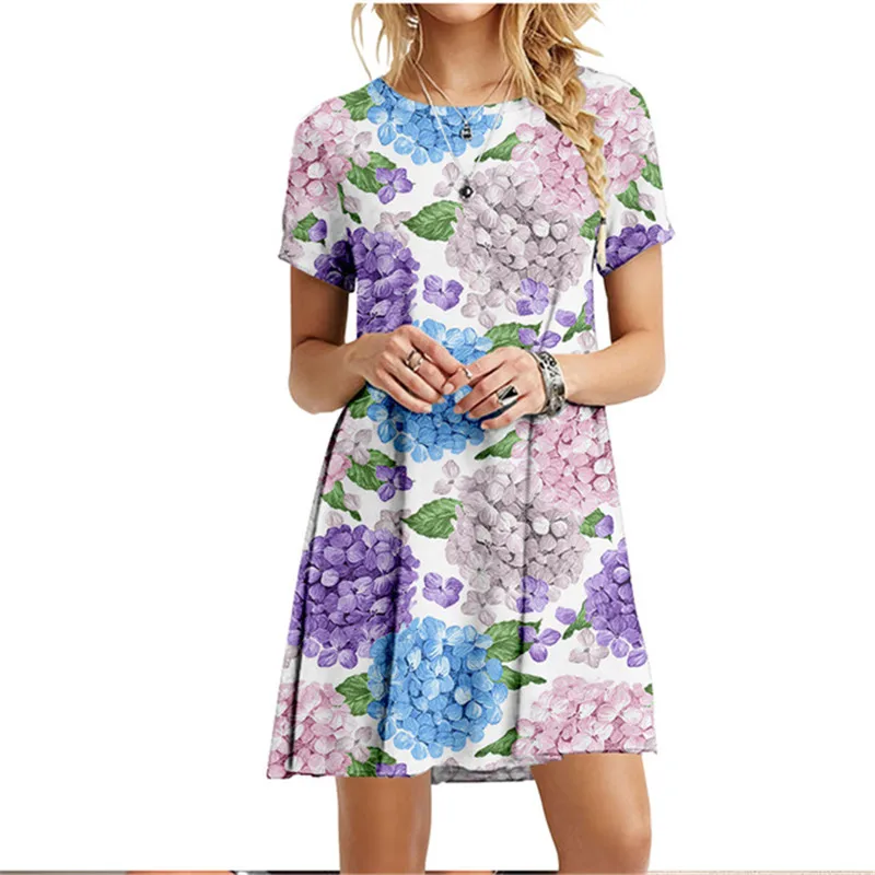 3D Green Leaves Floral Printed Mini Dress For Women 2022 Summer Loose Oversized Casual Short Sleeve O-Neck A-Line Dress Sundress