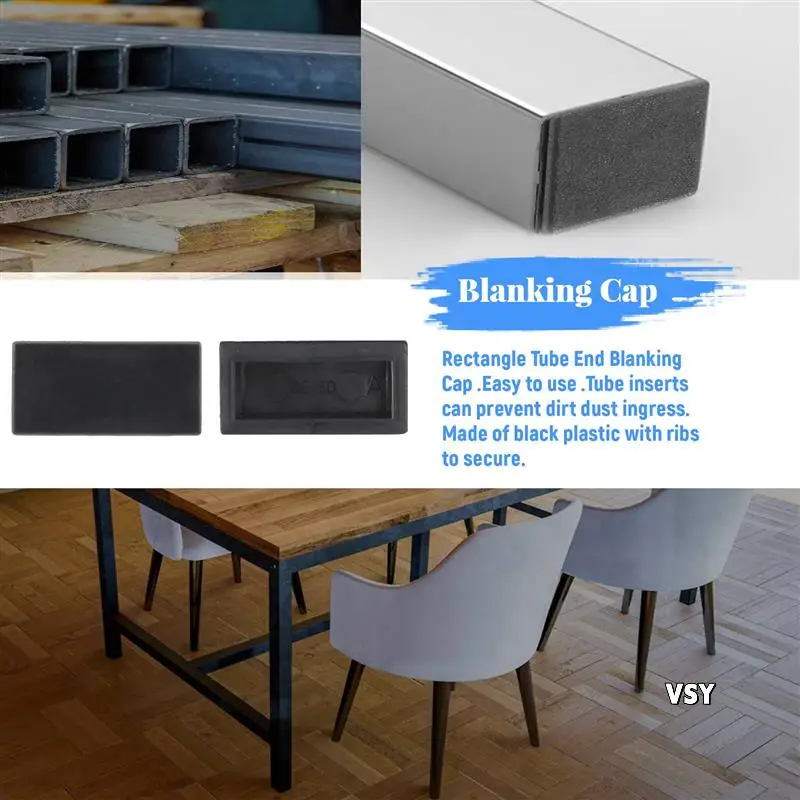 Tubo retangular de plástico insere tampa de cobertura final 25X50mm 10 peças preto