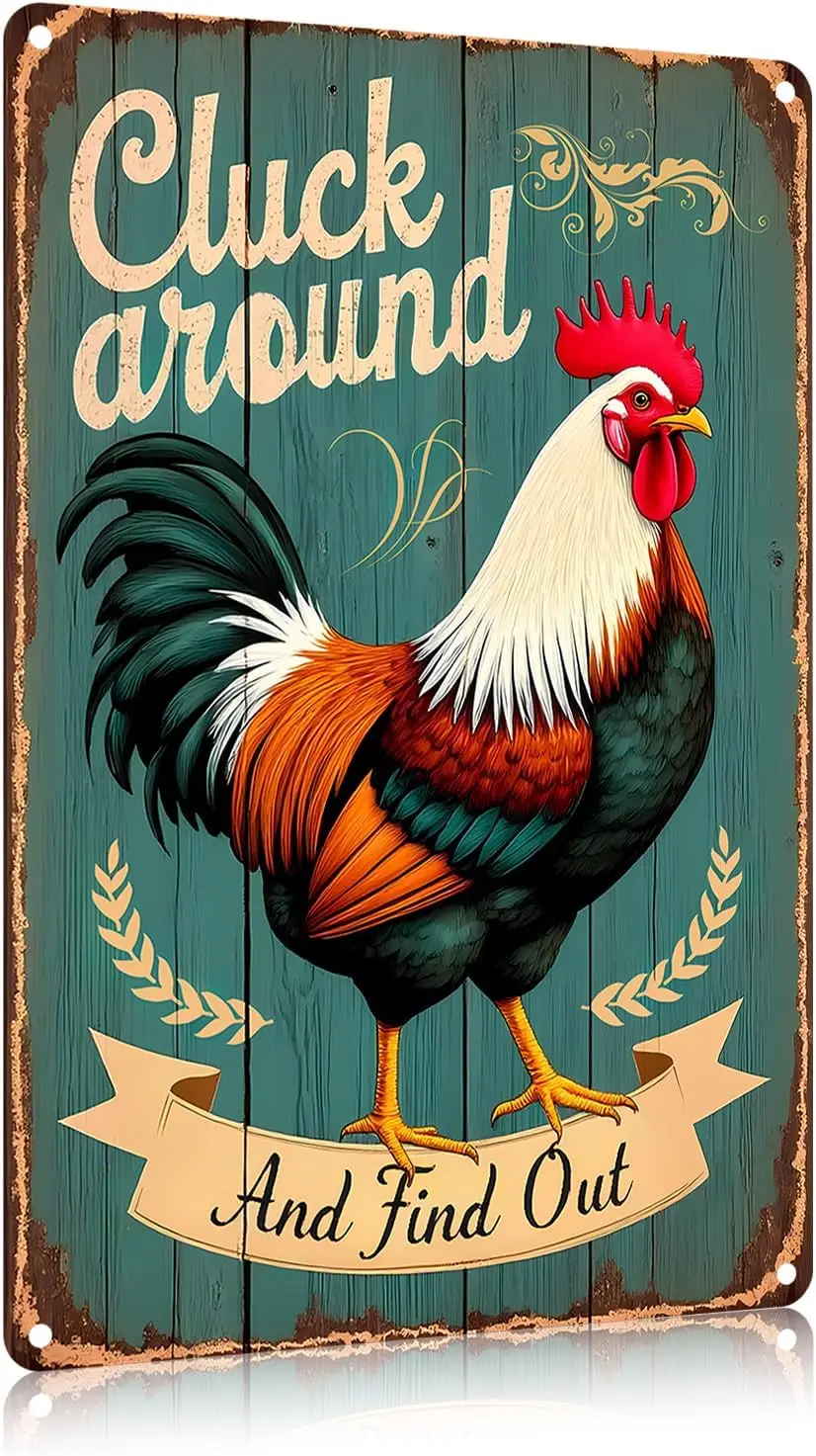 FunnySign Chicken Gifts Rooster Décor Cluck Around And Find Out Rustic Tin Sign For Home Farm Chicken Coop Decor   (9703)--Tin S