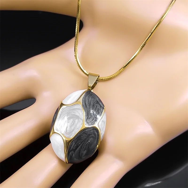 Trendige Rosa Blaue Schwarze Charm-Oval-Anhänger-Halsketten für Frauen und Mädchen, Edelstahl, Goldfarben, Damen-Kette, Boho-Geschenk-Schmuck – Detail 11