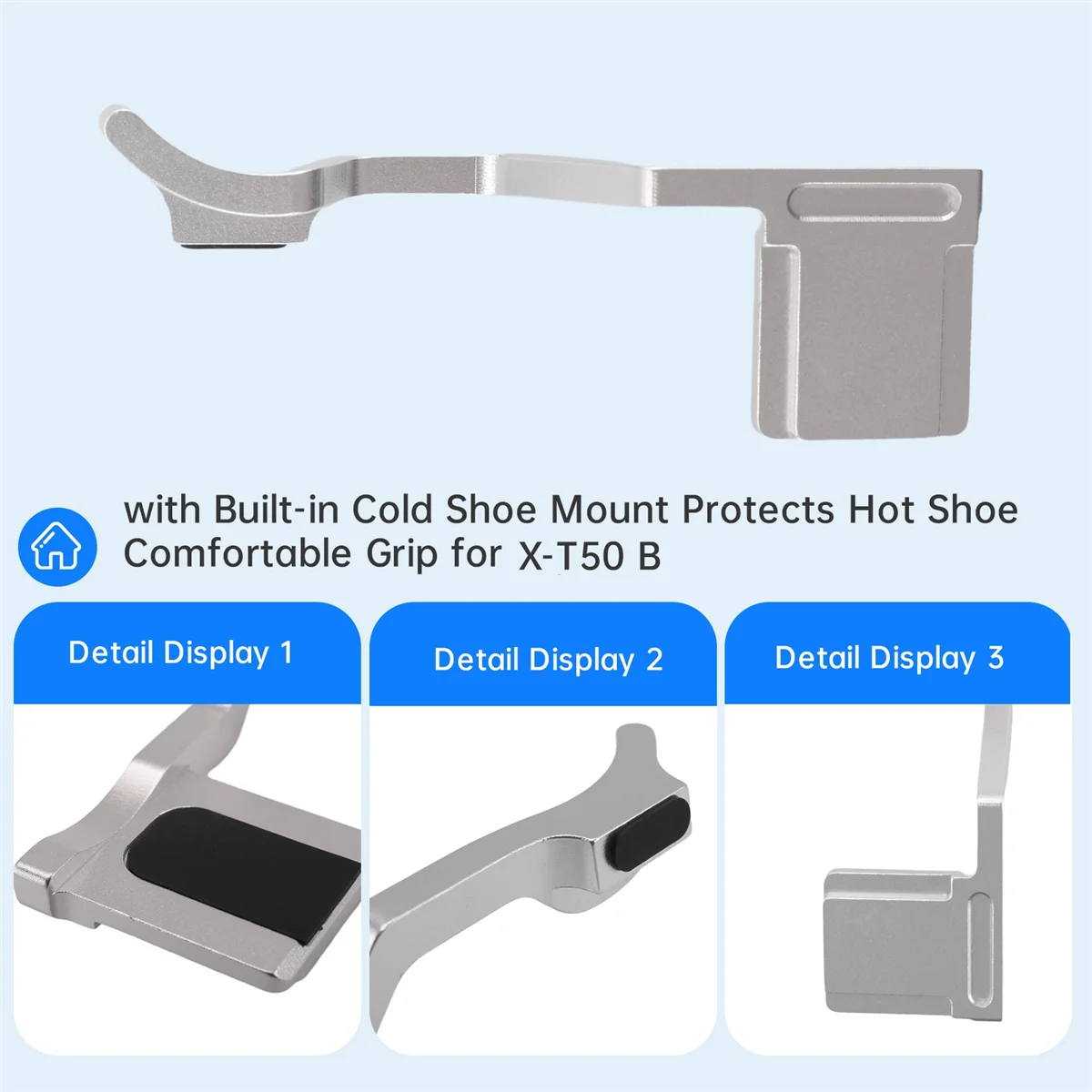 TCE X-T50 Camera Thumb Handle Grip with Built-in Cold Shoe Mount Protects Hot Shoe Comfortable Grip for X-T50 B